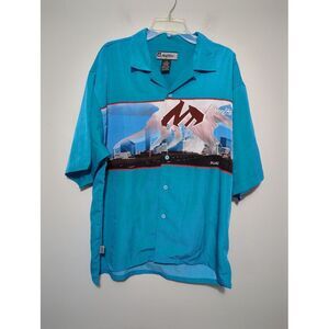 Johnny Blaze Mens Turquoise Dallas‎ Cityscape Graphic Button Up Shirt L G